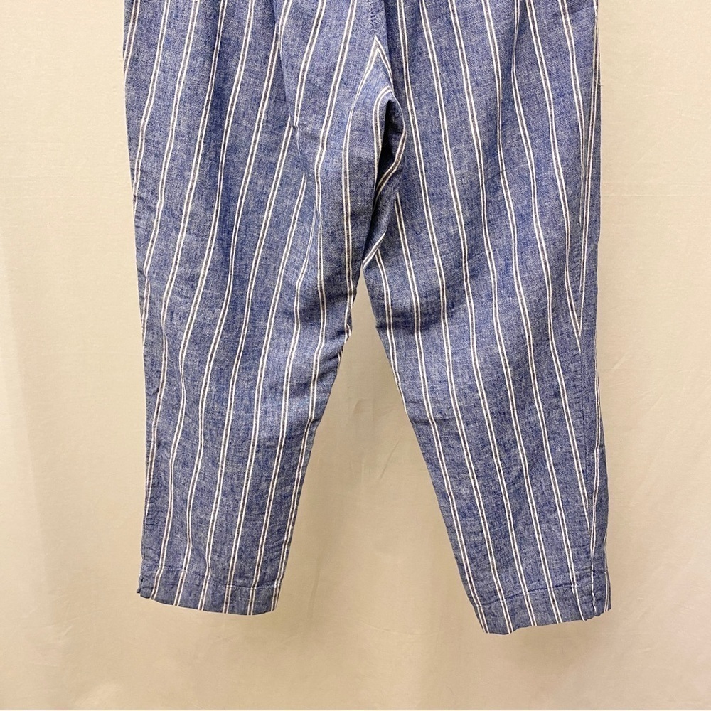 Beach Lunch Lounge Linen Blend Pants Blue White Stripe Womens Size Large - Picture 8 of 13